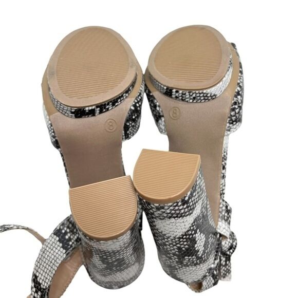 LULUS PRIYA Snakeskin Swifty Chunky High Heel Platform Peep Toe Shoes Sandals 8 - Picture 5 of 16